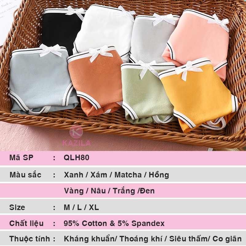 Quần lót nữ cotton cao cấp trơn viền đen trắng, quần lót cotton kháng khuẩn co giãn 4 chiều thoáng khí Kazila QLH80