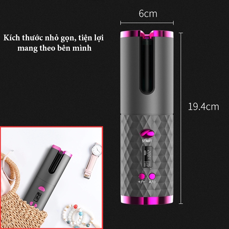 Máy Uốn Tóc Mini Tự Động Xoay Không Dây Cầm Tay - Kiểu Dáng Hiện Đại, Có Kèm Dây Sạc- MT069 - Gia Dụng Tý Tẹo