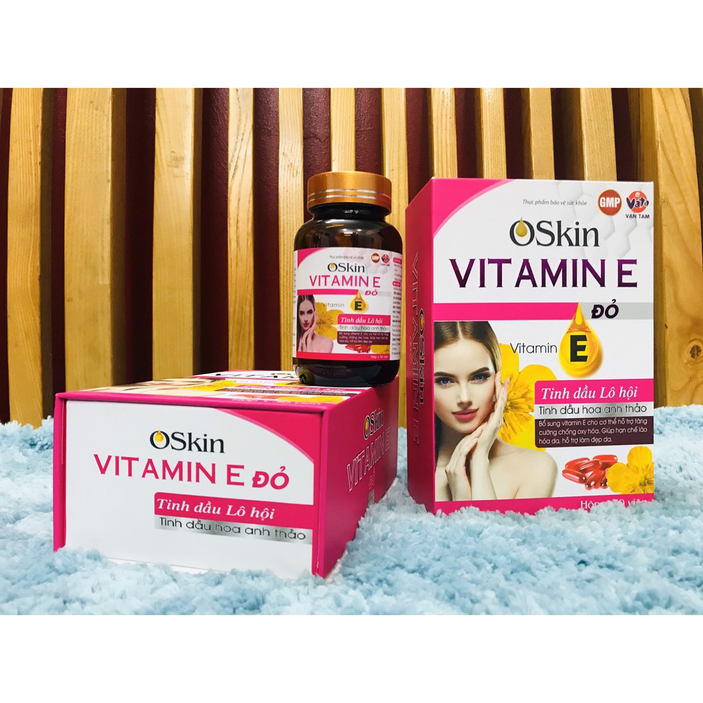 OSkin Vitamin E Đỏ Tăng Cường Chống Oxy Hóa & Làm Chậm Quá Trình Lão Hóa Da Hộpx30 viên