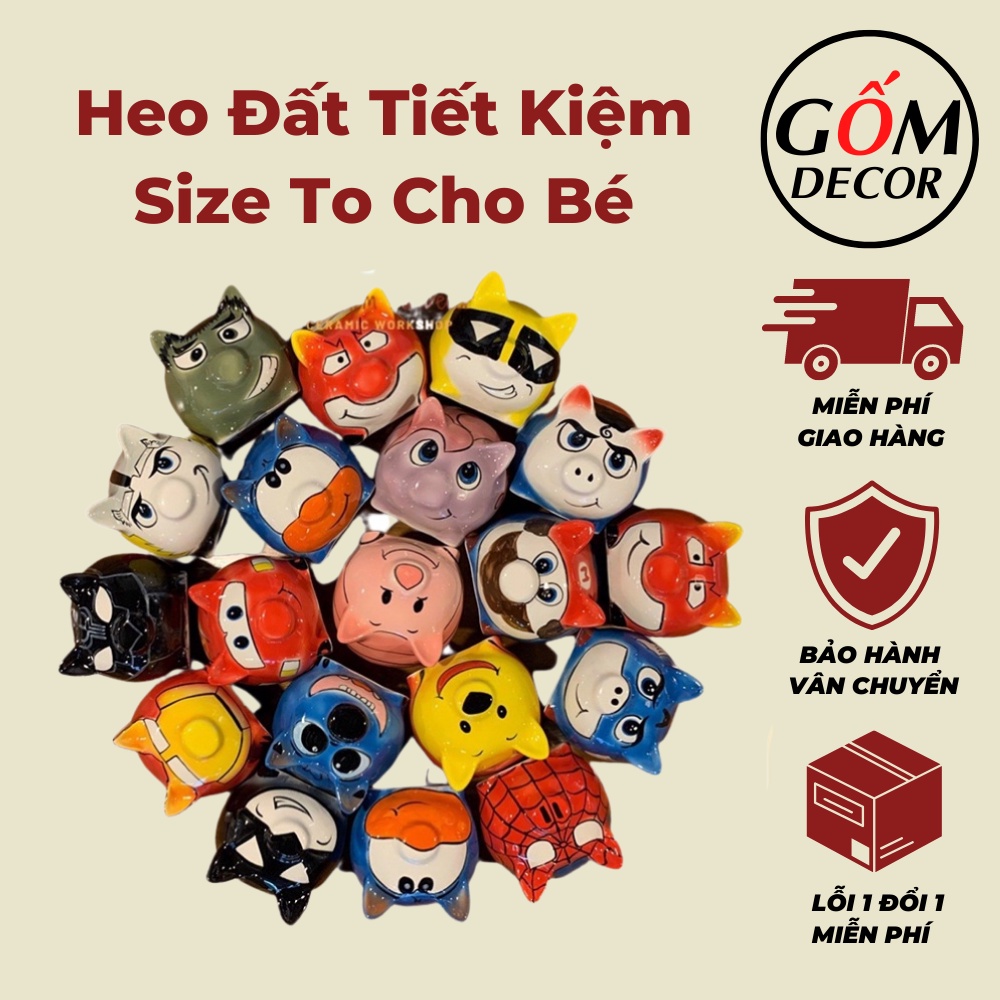 Heo đất tiết kiệm size to cho bé , lợn đất sứ đẹp Bát Tràng cao cấp, ống heo đựng tiền siêu đáng yêu