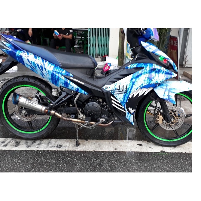 Tem trùm exciter 135 cá mập xanh trắng shark, tem exciter 135, team trùm exciter 135, tem xe exciter