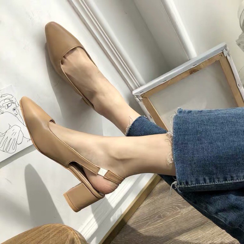 |VIDEO + HÌNH THẬT| Giày nữ/ Giày cao gót công sở hở gót da mềm