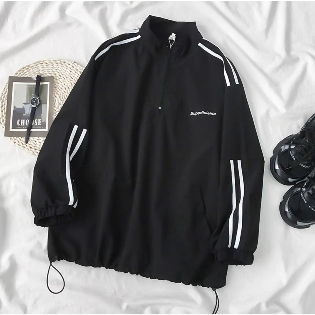 Áo JACKET khóa lửng form rộng Áo khoác kaki nam nữ phong cách hàn quốc 2 màu đen trắng - Hàng nhập khẩu
