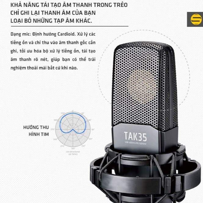 Micro TAKSTAR TAK35 ⚡ HÀNG CHÍNH HÃNG⚡ Thu Âm Livestream Hát Karaoke Cao Cấp chuyên nghiệp Bảo Hành 1 Năm