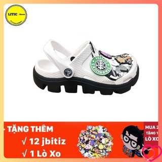 💖 Dép cross hoạ tiết trắng đế đen gợn sóng , sục bít đầu cross khủng long hotrend TD7221 Cao Cấp 💕