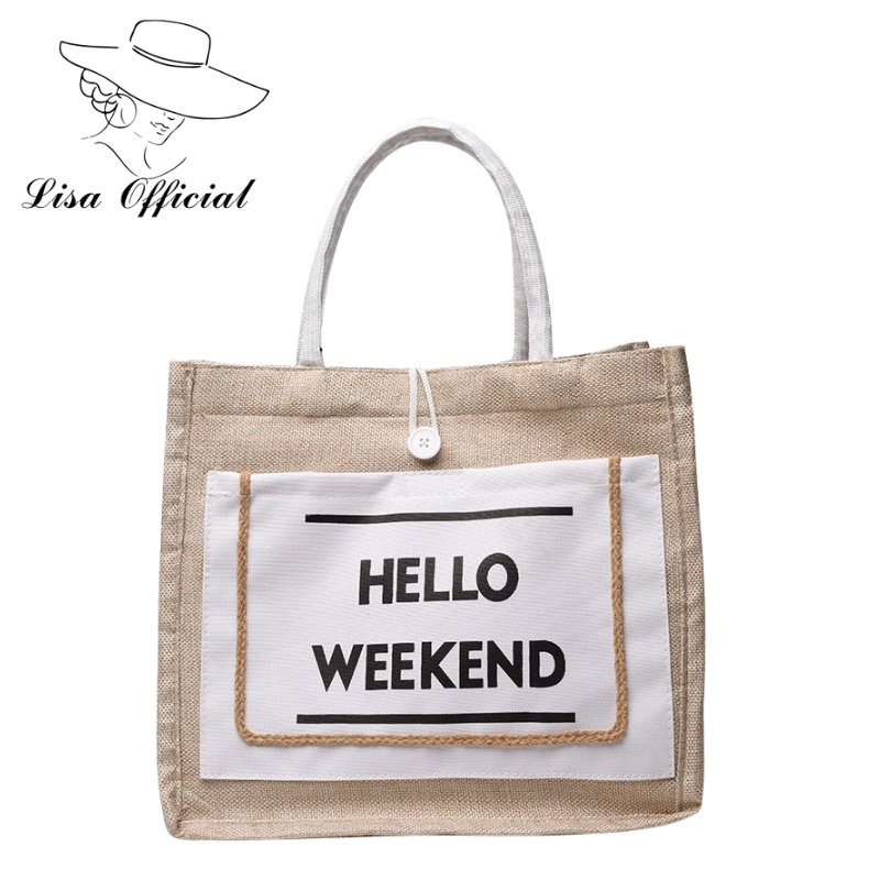 Túi Cói Hello Weekend 💖 Lisa Official 💖 Túi Cói Du Lịch Hello Weekend - HOT SUMMER - SV-12
