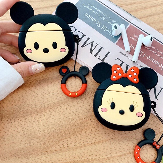 Tặng kèm móc tay Case bao vỏ airpod silicon 1 2 Pro 3 MICKEY MOUSE Vỏ bọc đựng tai nghe không dây i12