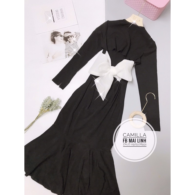 ⚡️BÁN SỈ⚡️Đầm body thun zip dài tay lưng nơ trắng | BigBuy360 - bigbuy360.vn