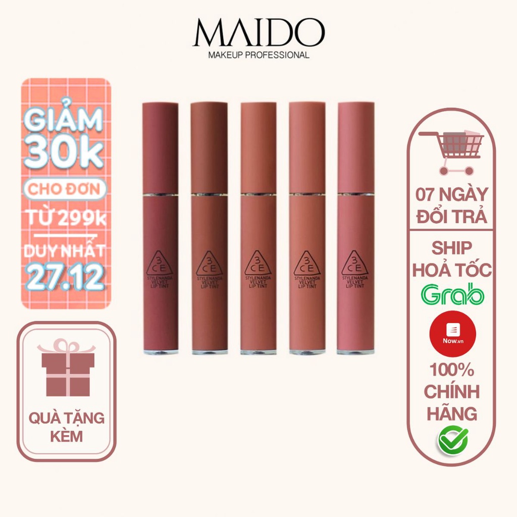 Son 3CE Velvet Lip Tint  son kem lì chống dính cốc mền mịn lâu trôi S001 MAIDO cosmetics