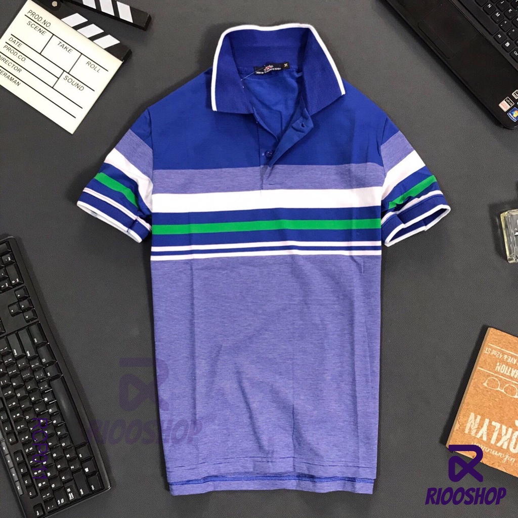 Áo polo nam sọc ngang form rộng chất cotton dày mịn NEW cực đẹp RCP011 - áo thun nam trung niên Riooshop