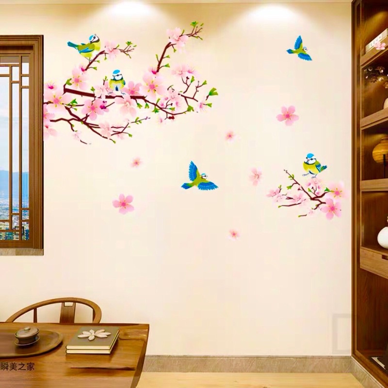Tranh dán tường, Decal dán tường sen và cành đào.