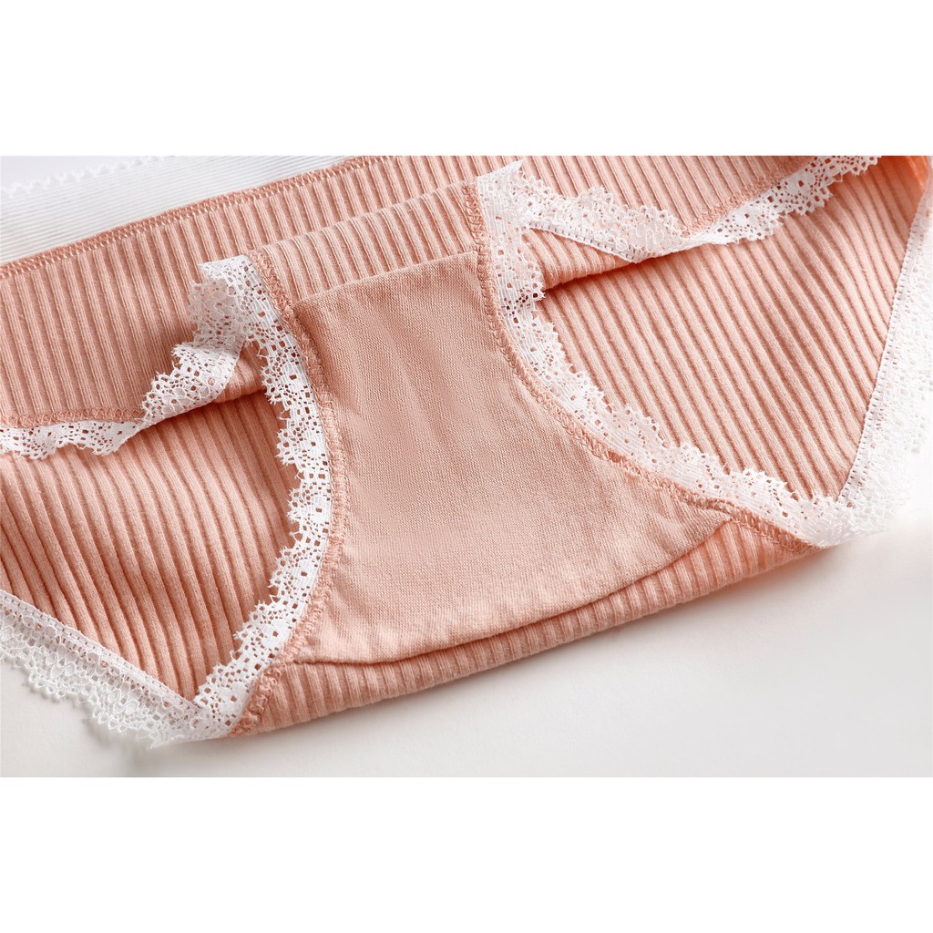 Quần lót nữ, quần cotton gân tăm viền ren cực mềm mịn