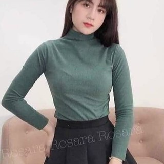 áo giữ nhiệt nữ trơn cổ cao nhiều màu mềm mại kèm túi zip