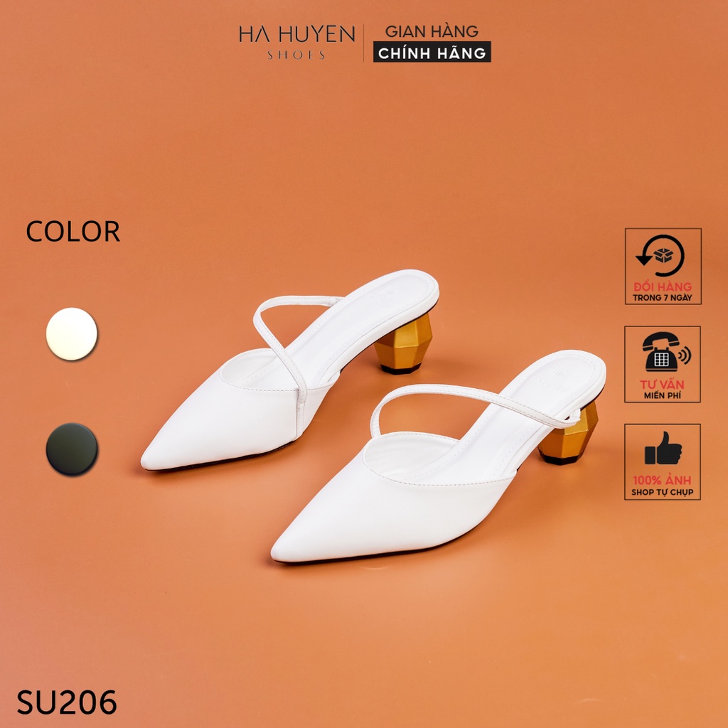 Sục nữ cao gót Hà Huyền Shoes da mũi nhọn quai lệch gót tròn 5 phân cao cấp - SU206