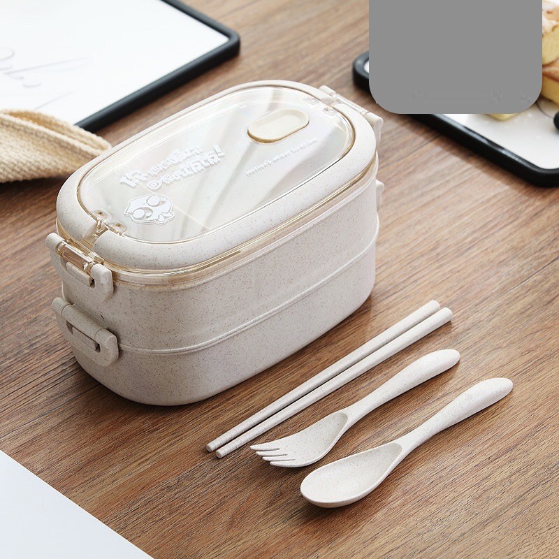 hộp cơm văn phòng 2 tầng, hộp cơm lúa mạch chia ngăn