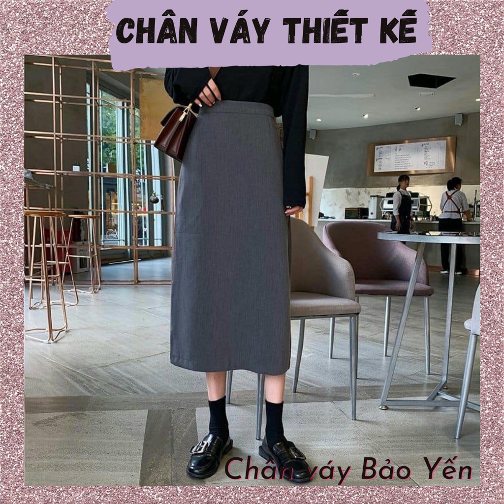 Chân váy dài xẻ sau màu xám/đen ( sẵn size) - M11