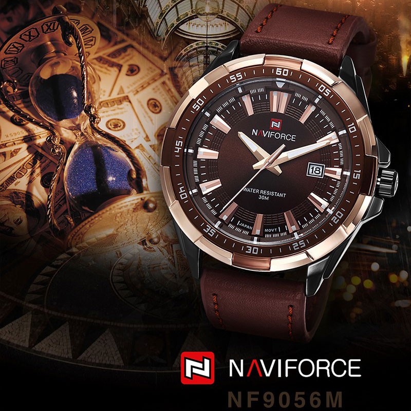 Đồng Hồ Nam NAVIFORCE 9056 Chống Nước Với Dây Đeo Da