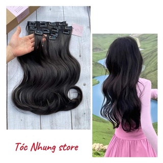 Tóc nối kẹp 9 miếng xoăn nhẹ cao cấp tơ hàn quốc 50cm. Tóc giả kẹp phím 9 mảnh xoăn nhẹ.