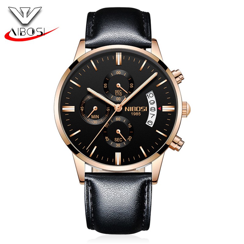 Đồng hồ nam NIBOSI 2309 dây da chạy 6 kim có lịch ngày fullbox kèm pin LR920