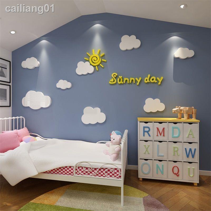 ∋┅Giấy Dán Tường 3d Hình Đám Mây Trang Trí Phòng Bé Gái