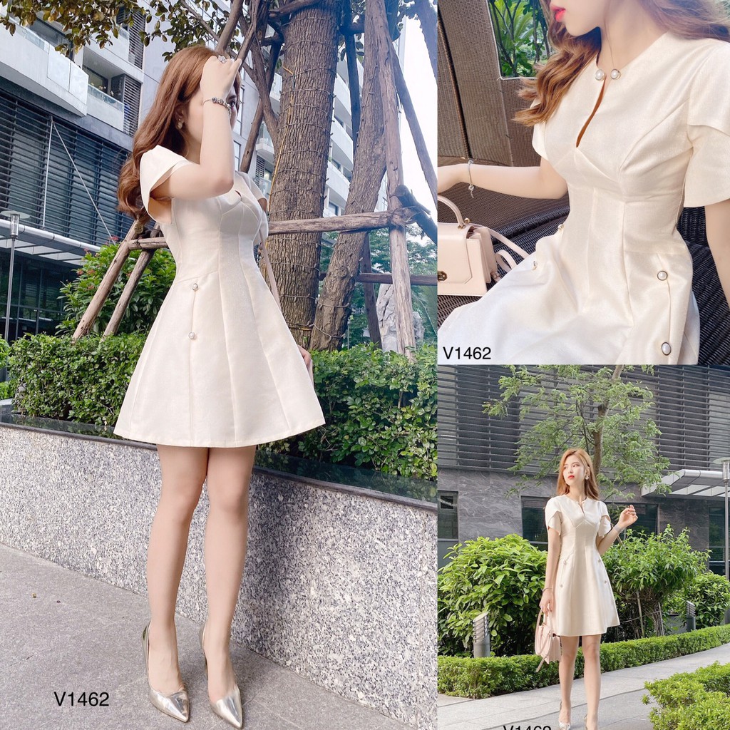 Váy tafta màu kem V1462 - Đẹp Shop DVC - Kèm ảnh thật trải sàn do shop tự chụp | BigBuy360 - bigbuy360.vn