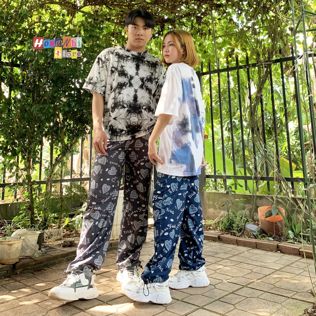 Quần Jogger 3D Trái Tim Ulzzang Unisex Jogger Loang Màu Dây Rút Lai Ống Rộng V2 - MM