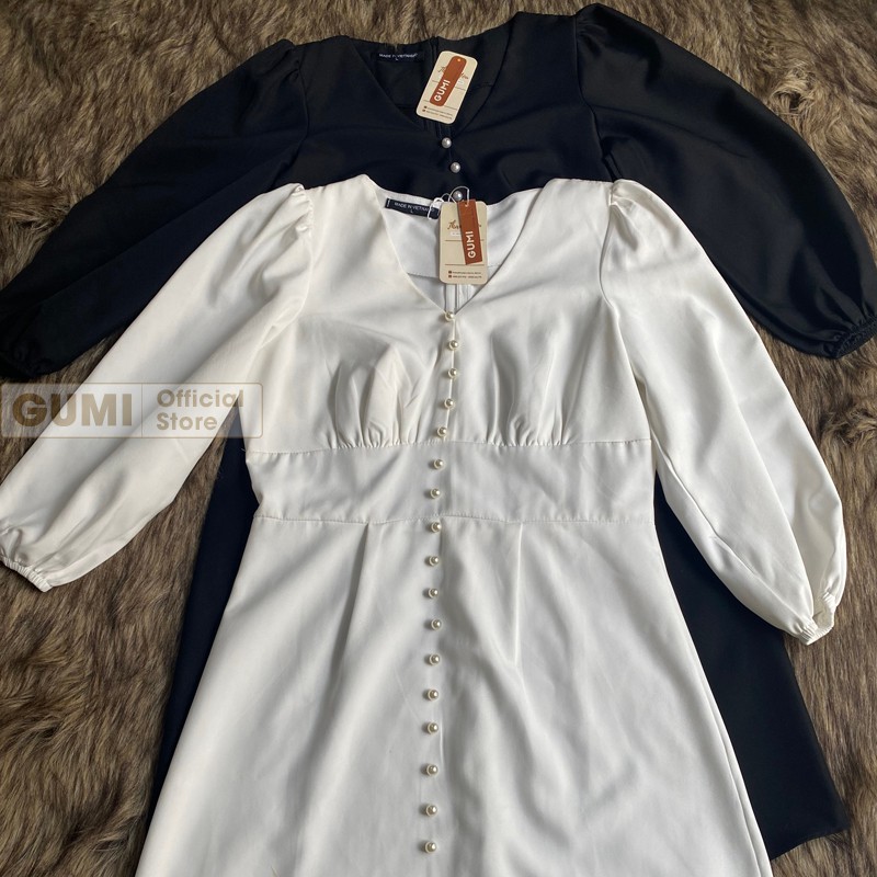 Đầm nữ dự tiệc dáng xòe tay phồng Gumi, cổ chữ V trẻ trung sang trọng - GM2055 | BigBuy360 - bigbuy360.vn