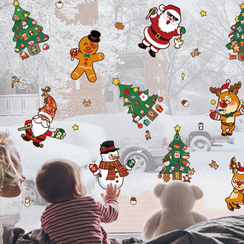 Nhãn Dán Trang Trí Cửa Kính Hình Ông Già Noel / Người Tuyết Hoạt Hình DIY