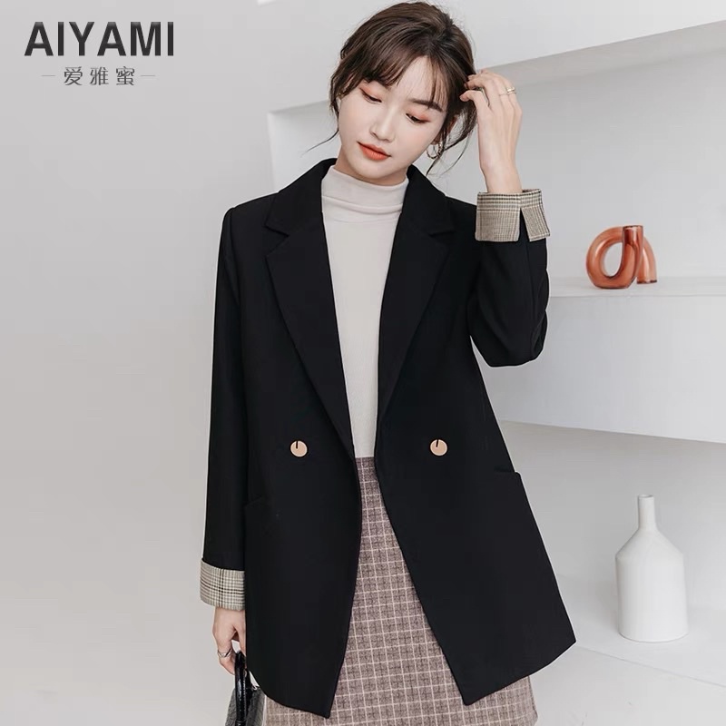 Áo Blazer 2 Lớp Pha Kẻ Tay Kiểu Dáng Hàn Quốc