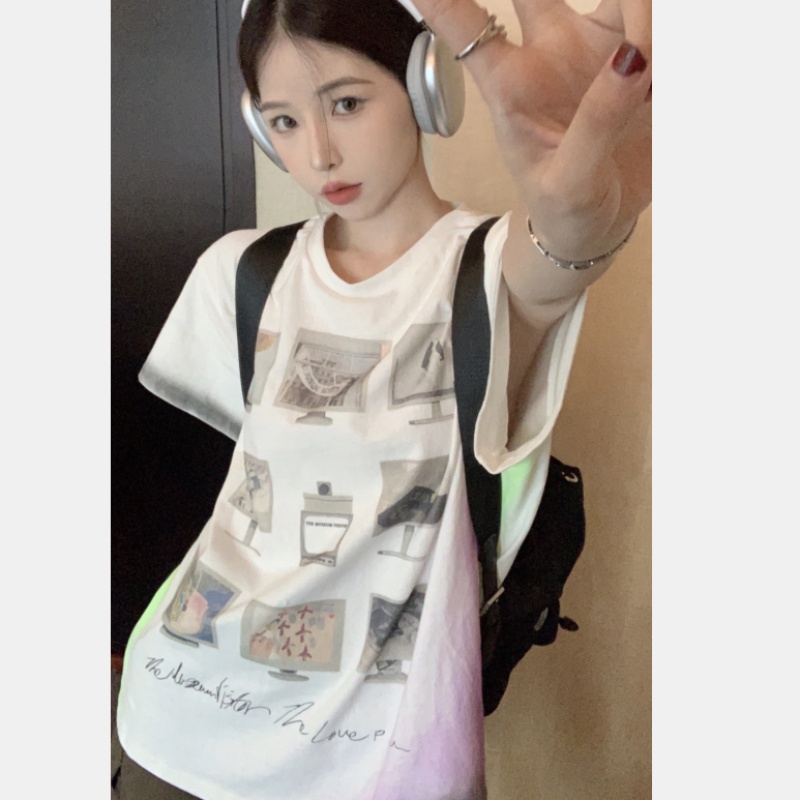 Áo Thun Tay Ngắn Dáng Rộng In Hình Tranh Vẽ Vui Nhộn Hợp Thời Trang Hè