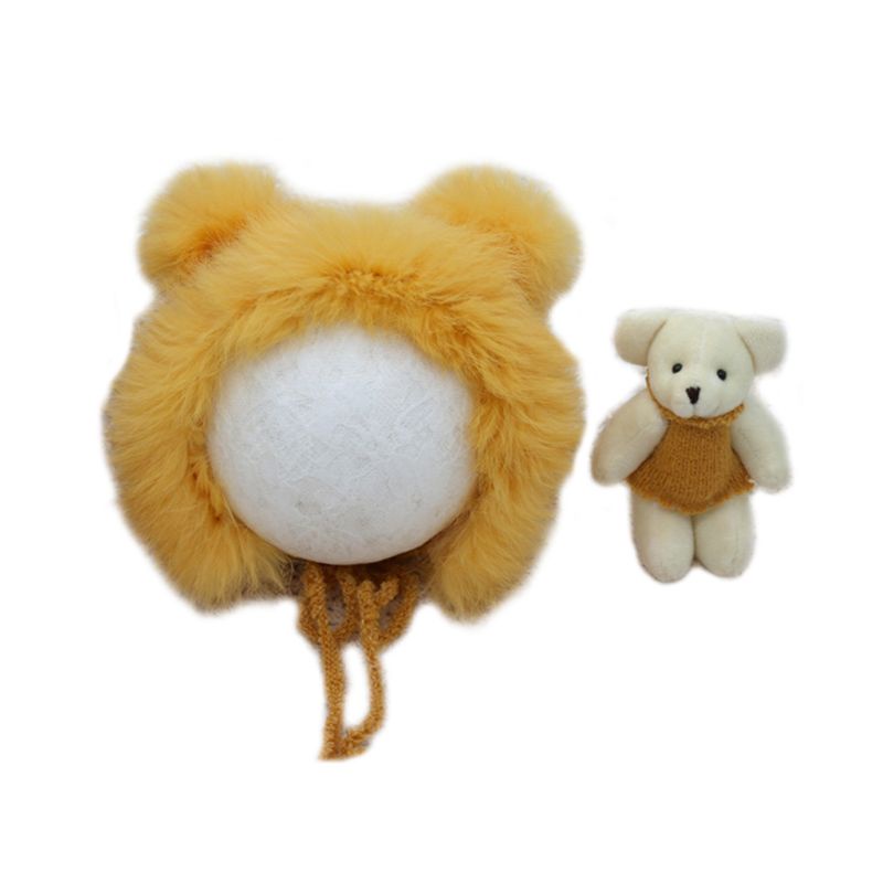 Set 2 Món Đồ Chơi Gấu Bông Đội Mũ Đan Len Dễ Thương Dùng Làm Đạo Cụ Chụp Ảnh Cho Bé Sơ Sinh