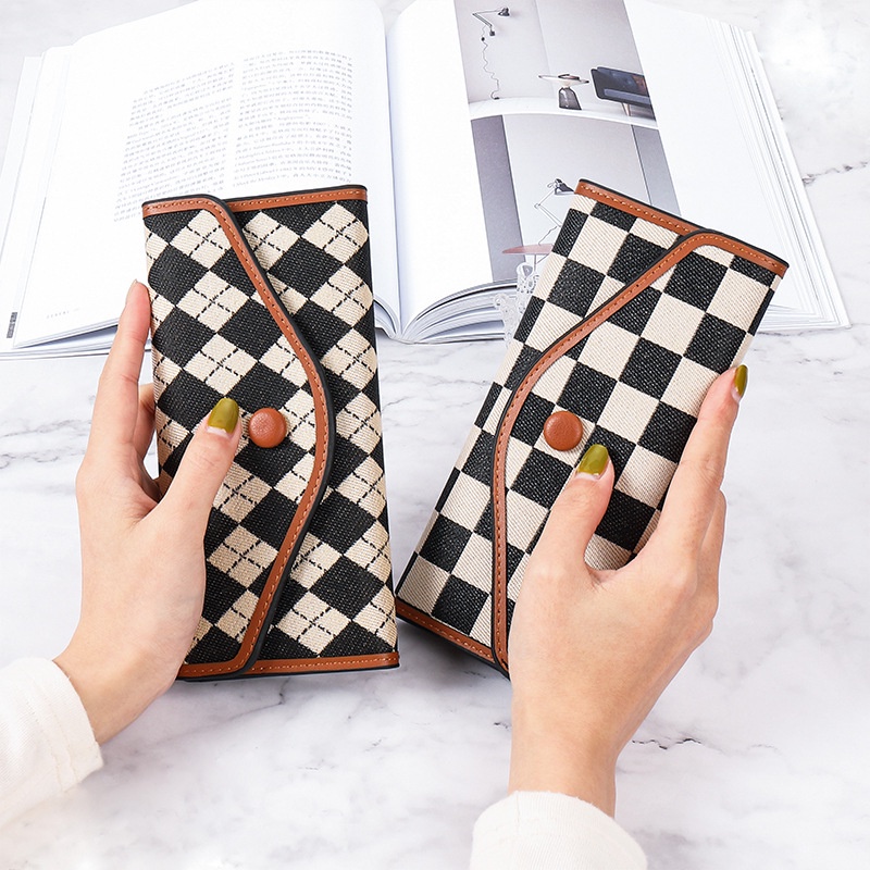 Ví Nữ Dáng Dài Vải Canvas Thiết Kế Nhiều Ngăn Tiện Dụng Phong Cách Retro