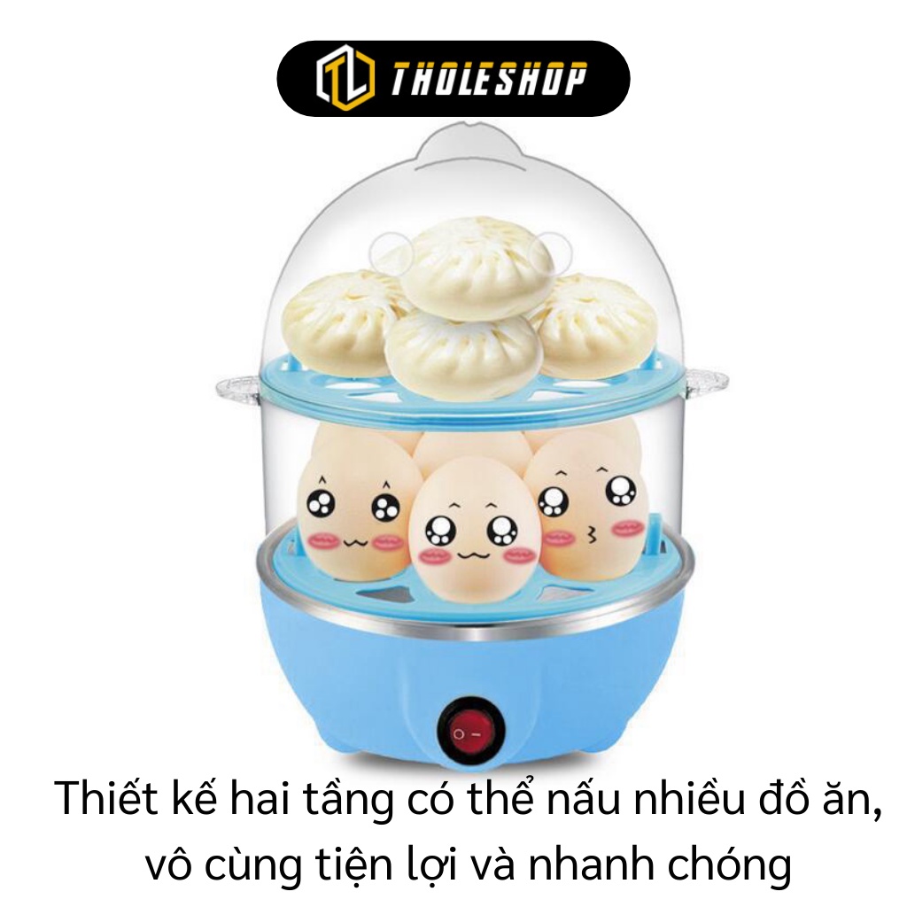 Nồi Hấp Mini - Nồi Hấp Trứng, Bánh Bao 2 Tầng Đa Năng, Tự Động Ngắt Điện 6034