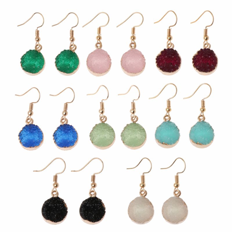 Bông tai dạng móc mặt hình tròn đính đá pha lê thời trang tự nhiên