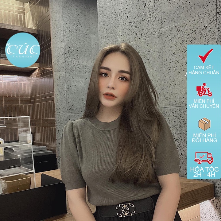 Áo len 3 cm nữ Cúc Fashion kiểu hottrend cao cấp siêu đẹp vải mềm thun trắng đen nhiều màu  AL031 len thừng cổ tròn