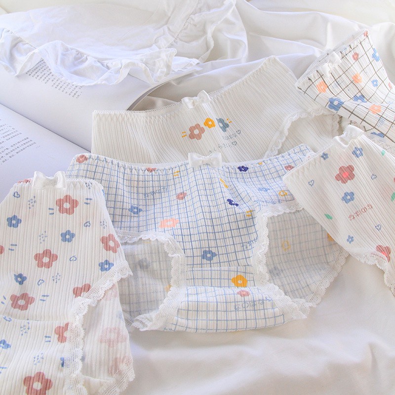 Quần Lót Nữ Cotton chống viêm mềm mại lên dáng sexy - Quần Lót gân tăm Set hoa anh đào mã 0744