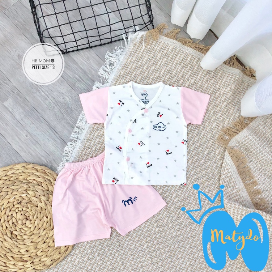 Quần áo sơ sinh ngắn tay cho bé trai bé gái mùa hè giá rẻ đồ sơ sinh cho bé Pama trắng pha cộc cúc chéo