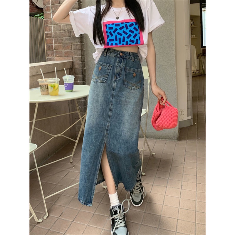 IMAODOU Chân Váy Jean Chữ a Lưng Cao Xẻ Tà Phong Cách Hàn Quốc Thời Trang Mùa Hè Mới Cho Nữ