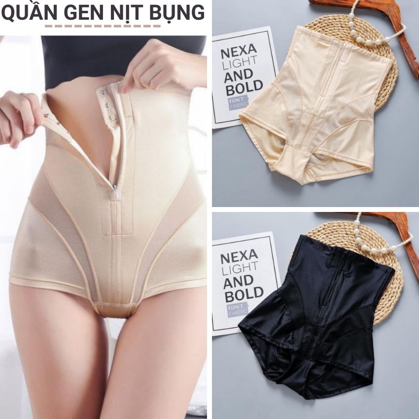 Quần gen nịt bụng dạng thun lưới kéo khóa định hình cạp cao tôn dáng giảm mỡ nâng mông chất liệu su mát lạnh Angola