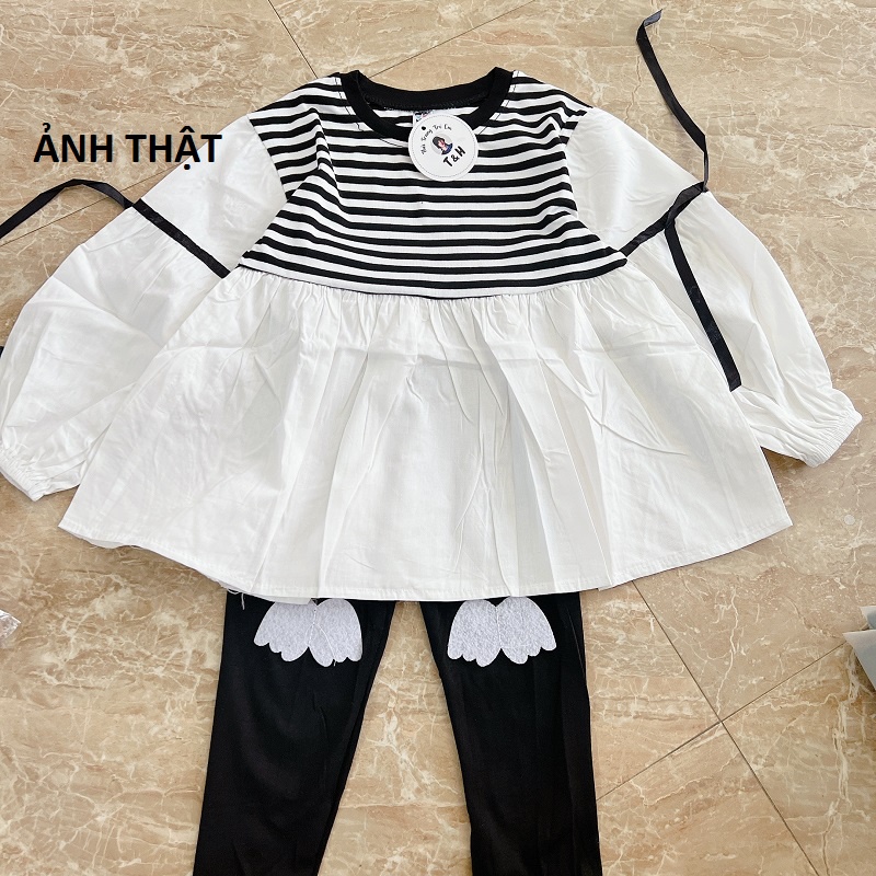 Bộ đồ bé gái dài tay dáng babydoll thụng và quần legging XHN1031