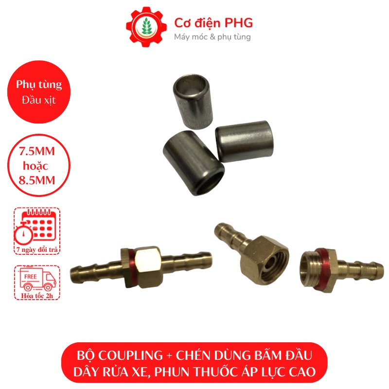 Bộ đầu đuôi chuột và chén bấm đầu dây xịt rửa xe áp lực cao| Bộ coupling bấm đầu dây
