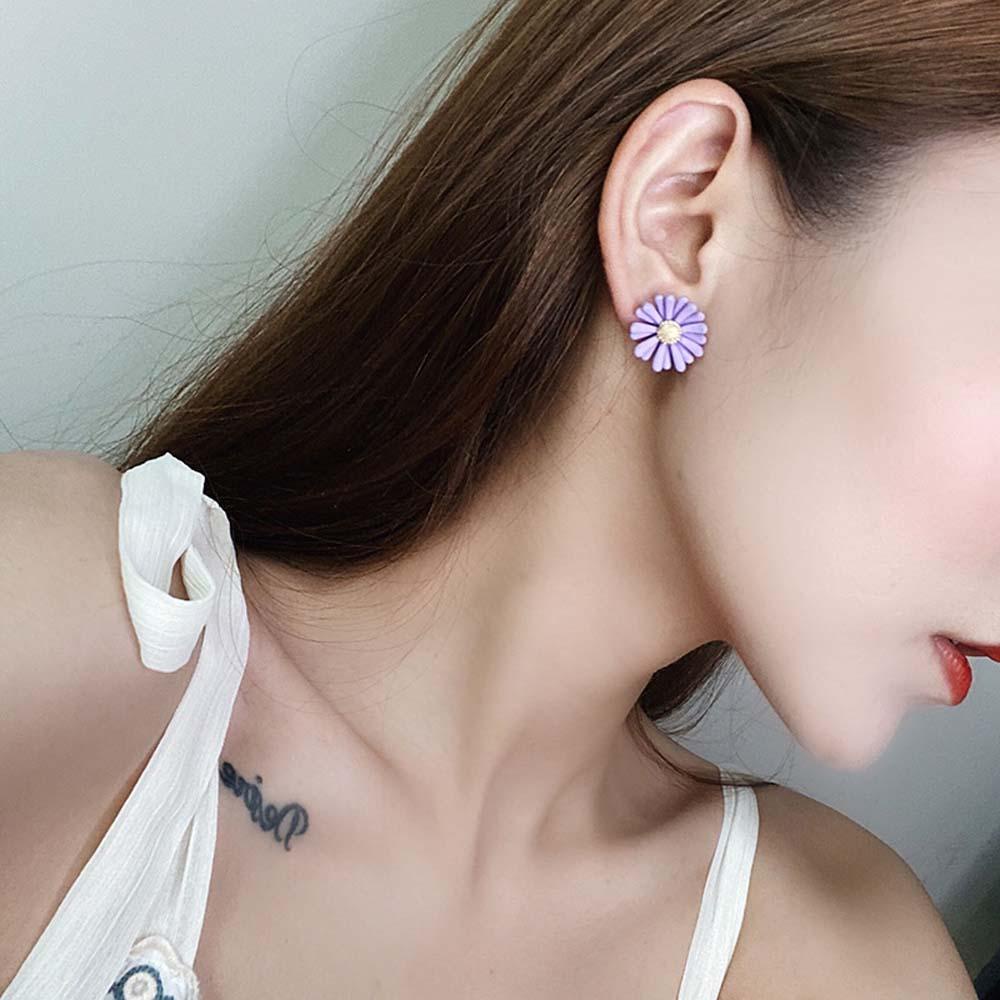 Bông Tai Thanh Lịch Cho Nữ|Khuyên Tai Hình Hoa Cúc Màu Tím
