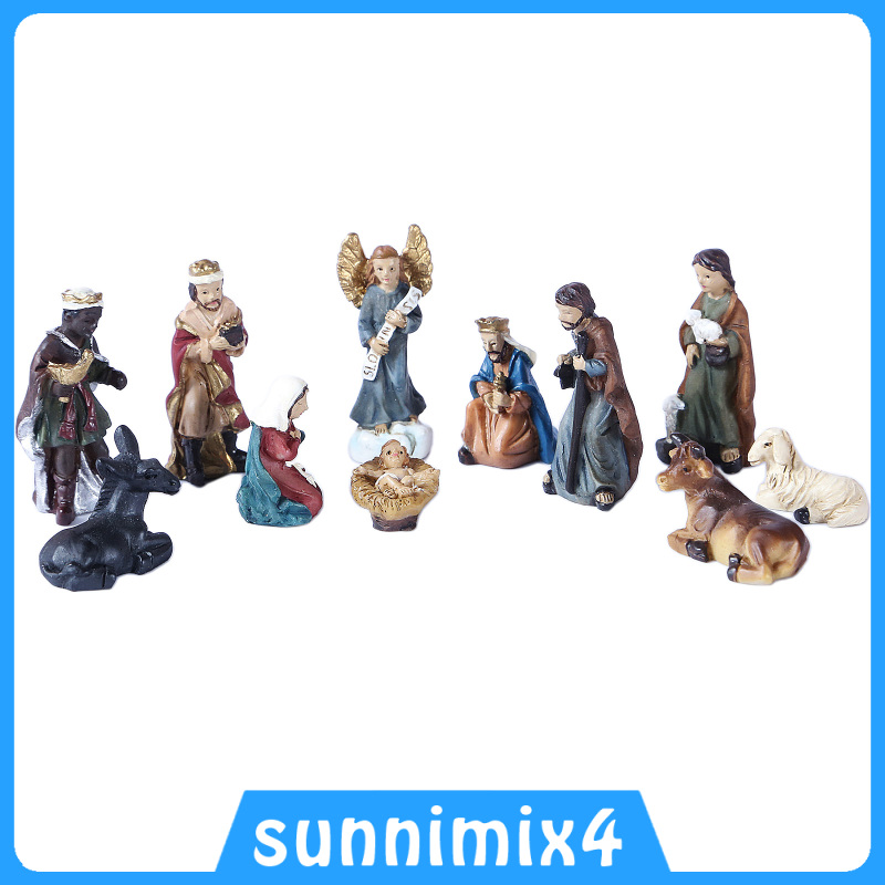 [H₂Sports&Fitness]11x Family Nativity Figurine Birth of Jesus Statue Religious Desk Decor Gift