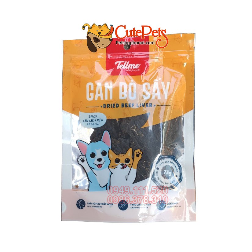 Đồ ăn ăn vặt cho chó mèo Gan bò sấy Tellme 75g cho chó mèo - Cutepets