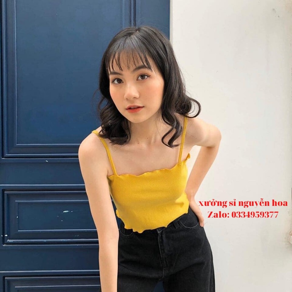 Áo Croptop 2 dây , CROPTOP NHÚN VIỀN BÈO NHIỀU MÀU kèm ảnh/video thật