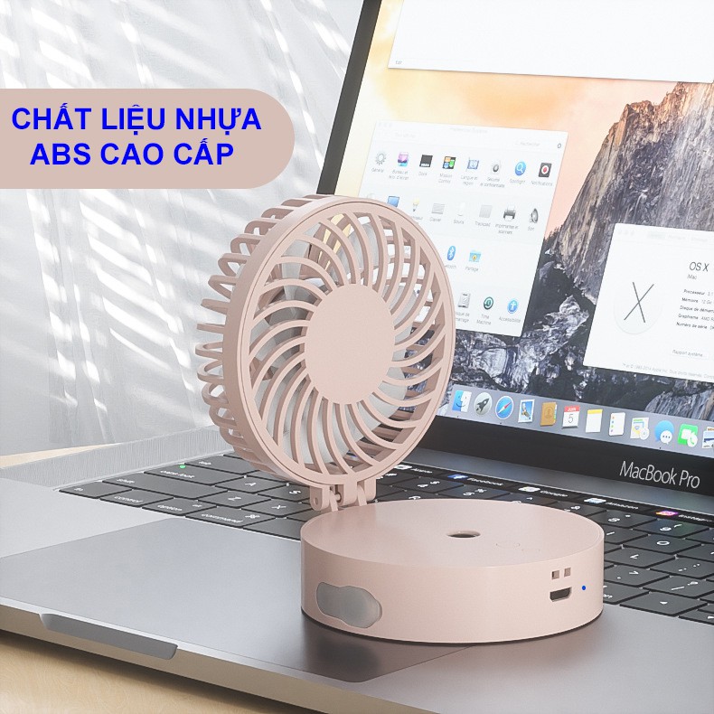 Quạt Phun Sương Mini Cầm Tay Nhỏ Gọn 3 Tốc Độ Sạc USB, Quạt Đeo Cổ