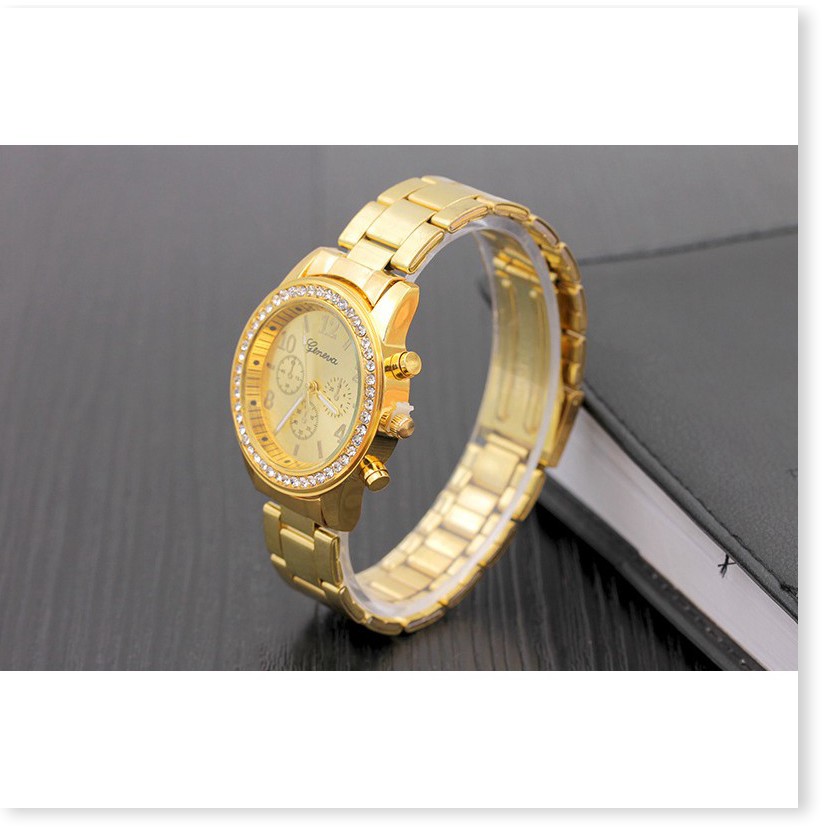 Đồng hồ  ⛔GIÁ SỈ⛔  Đồng hồ nam Geneve đính đá, thiết kế sang trọng, sử dụng kim loại sáng làm vạch số giờ và phút 4983