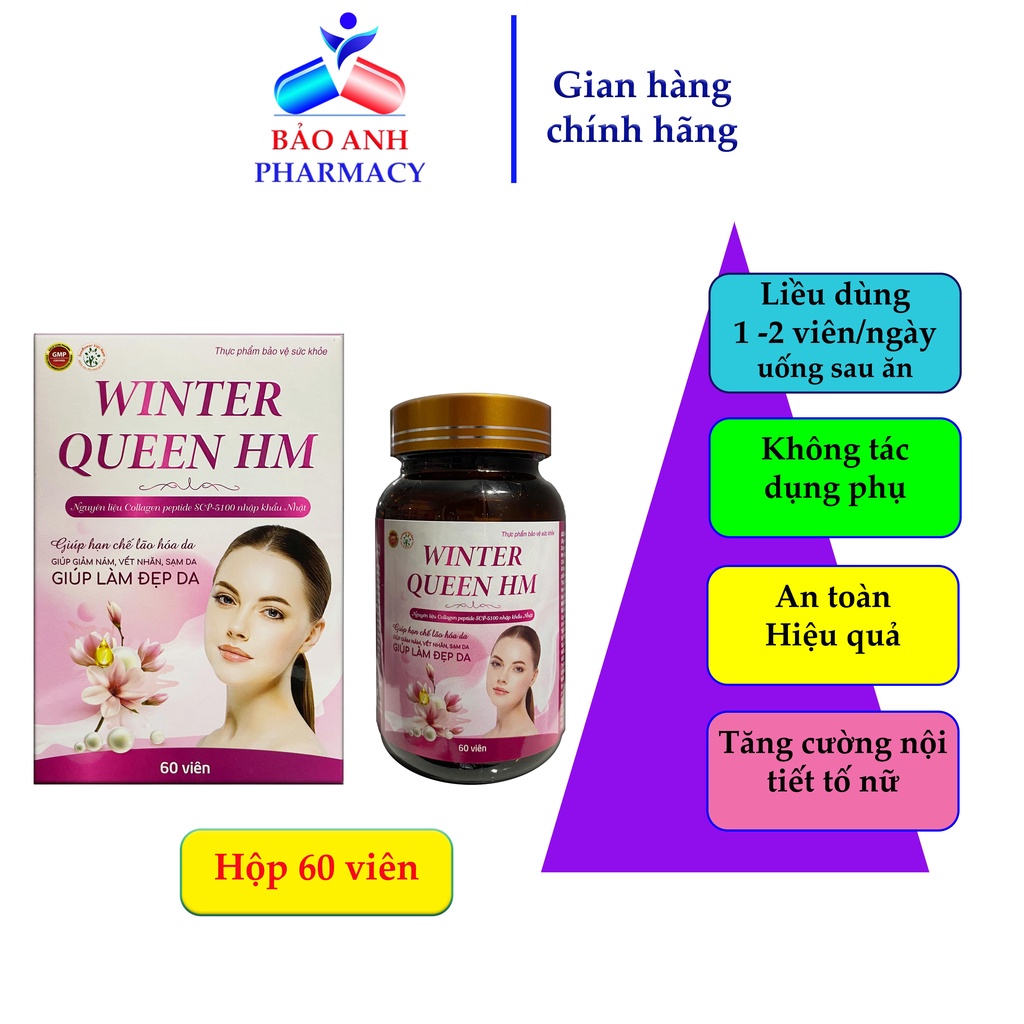 Viên Sâm tố nữ, mầm đậu nành, Collagen WINTER QUEEN HM giúp làm đẹp da, giảm sạm, nám, vết nhăn, bốc hỏa tiền mãn kinh