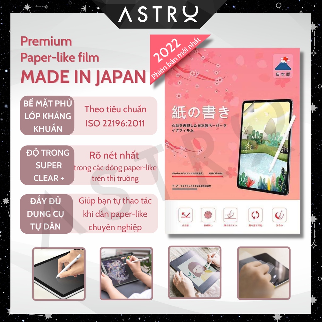 [ASTRO Paperlike] Miếng dán màn hình Paperlike Nhật Bản Hồng chống vân tay cho iPad Pro 11 Air 4 5 Gen 7 8 9