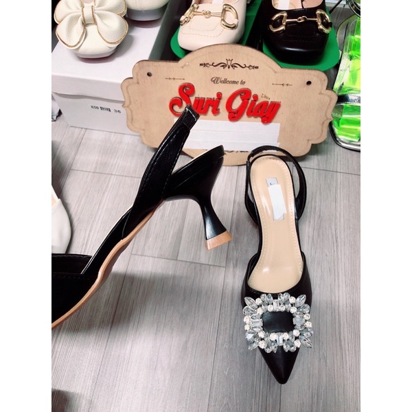 [Ảnh thật] ( Mã G18) Sandal nữ hoa đá cao cấp gót nhọn cao 3p sang chảnh êm chân